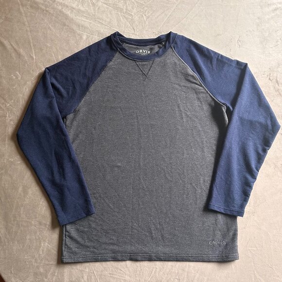 Orvis Men's Navy and Gray Long Sleeve Raglan Shirt - Picture 1 of 5